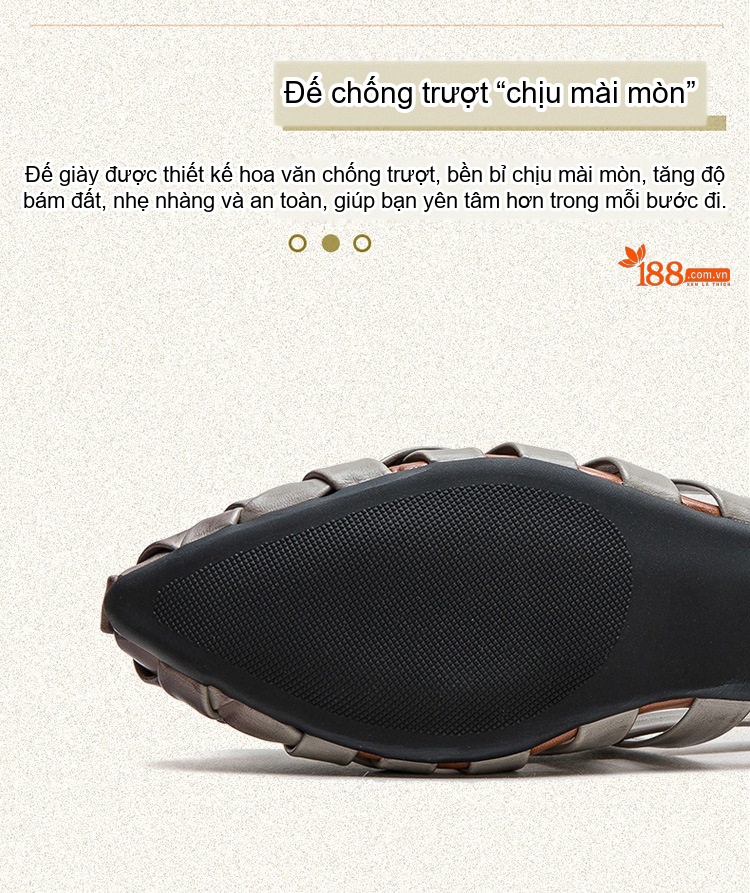 Dép Sandal Nữ Bít Mũi Da Thật Đan Lưới Thủ Công Đế Cao 3cm - 4cm Màu Trắng, Xám chi tiết 5