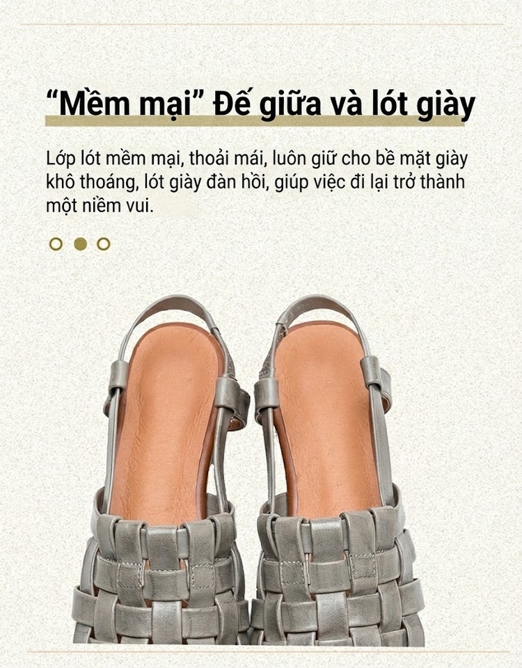Dép Sandal Nữ Bít Mũi Da Thật Đan Lưới Thủ Công Đế Cao 3cm - 4cm Màu Trắng, Xám chi tiết 6