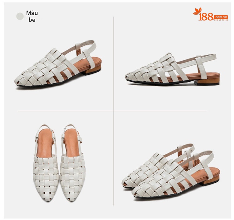 Dép Sandal Nữ Bít Mũi Da Thật Đan Lưới Thủ Công Đế Cao 3cm - 4cm Màu Trắng, Xám chi tiết 17