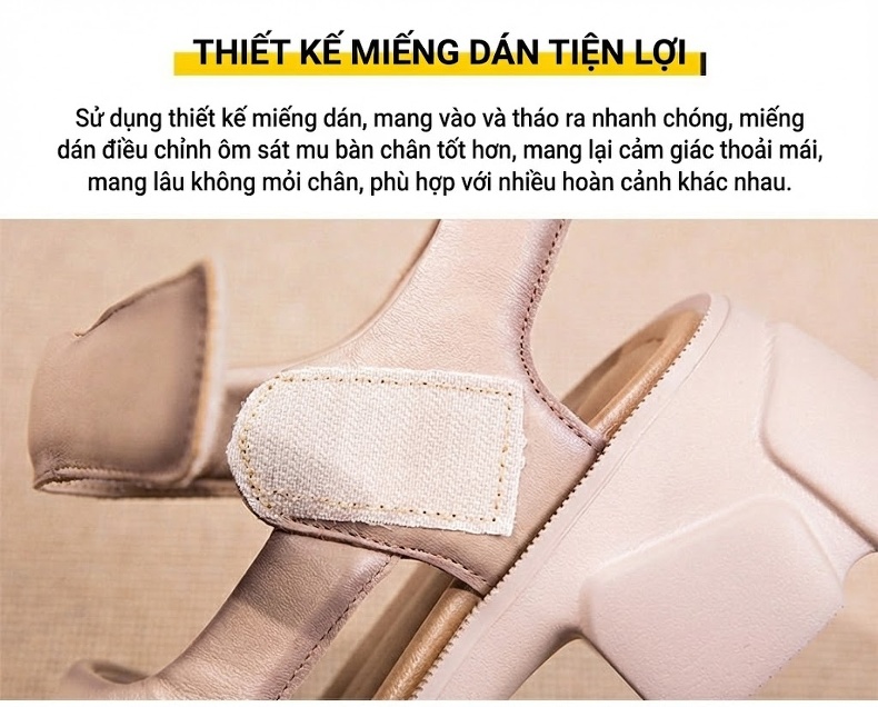 Dép Sandal Nữ Da Bò Quai Bản To Đế Cao 5cm - 6cm Màu Đen, Nâu, Kem chi tiết 8
