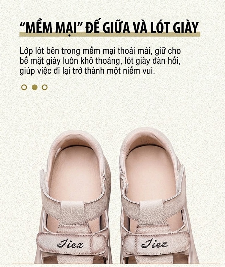 Dép Sandal Nữ Da Bò Lỗ Thoáng Khí Đế Cao 3cm - 4cm Màu Vàng, Đỏ, Kem chi tiết 6