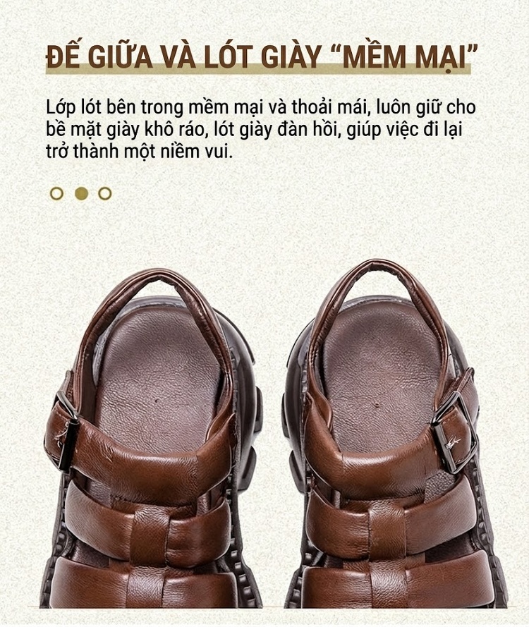 Dép Sandal Nữ Quai Hậu Da Bò Đế Cao 5cm - 6cm Màu Đen, Xám, Nâu, Xanh... chi tiết 7