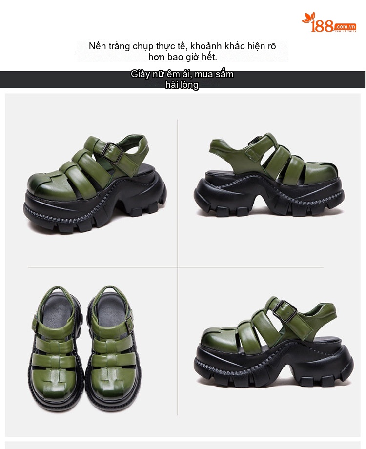 Dép Sandal Nữ Quai Hậu Da Bò Đế Cao 5cm - 6cm Màu Đen, Xám, Nâu, Xanh... chi tiết 17