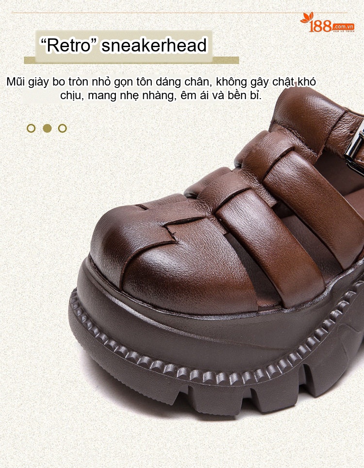 Dép Sandal Nữ Quai Hậu Da Bò Đế Cao 5cm - 6cm Màu Đen, Xám, Nâu, Xanh... chi tiết 5
