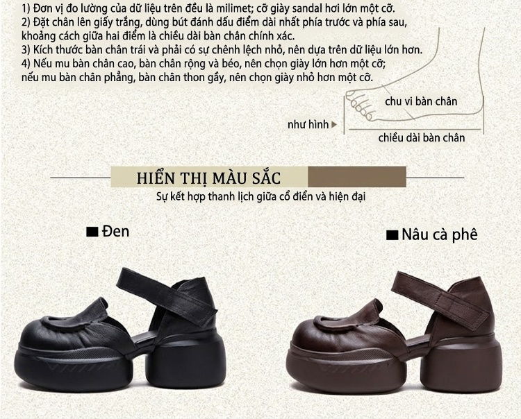 Dép Sandal Nữ Quai Hậu Da Bò Đế Cao 5cm - 6cm Màu Đen, Nâu chi tiết 3