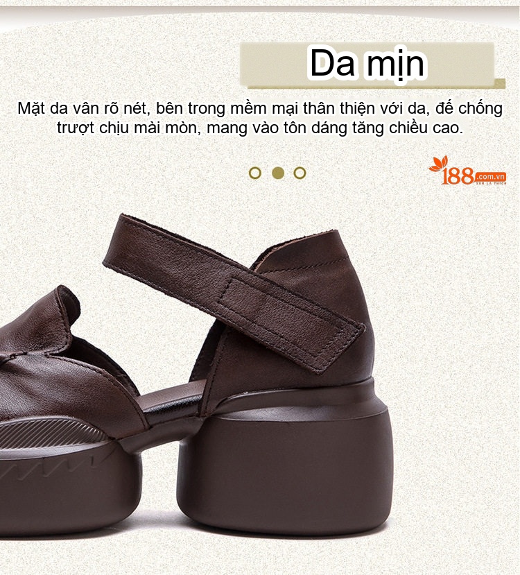 Dép Sandal Nữ Quai Hậu Da Bò Đế Cao 5cm - 6cm Màu Đen, Nâu chi tiết 4