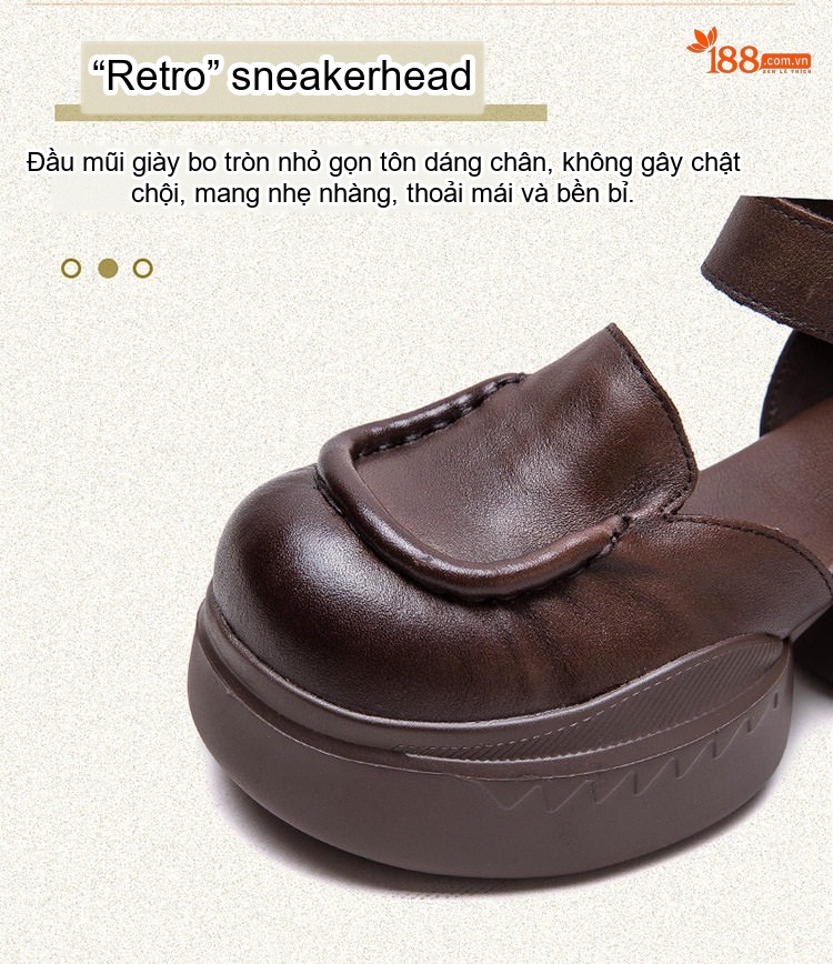 Dép Sandal Nữ Quai Hậu Da Bò Đế Cao 5cm - 6cm Màu Đen, Nâu chi tiết 5