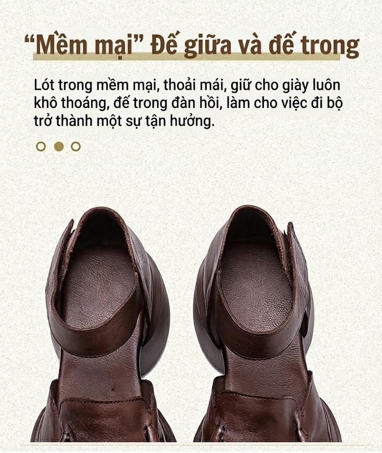 Dép Sandal Nữ Quai Hậu Da Bò Đế Cao 5cm - 6cm Màu Đen, Nâu chi tiết 7