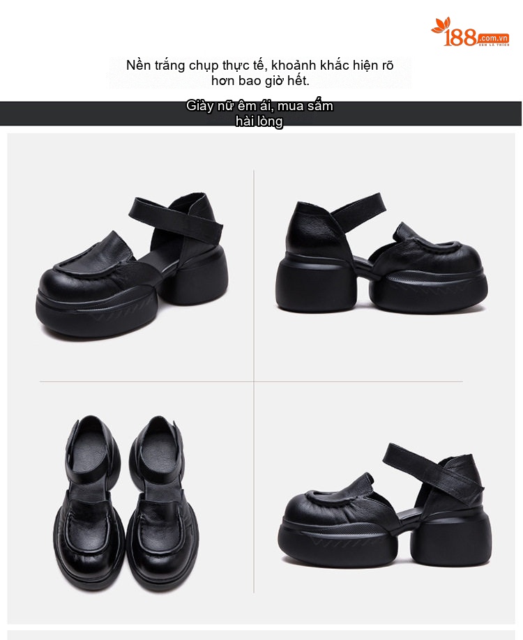Dép Sandal Nữ Quai Hậu Da Bò Đế Cao 5cm - 6cm Màu Đen, Nâu chi tiết 17