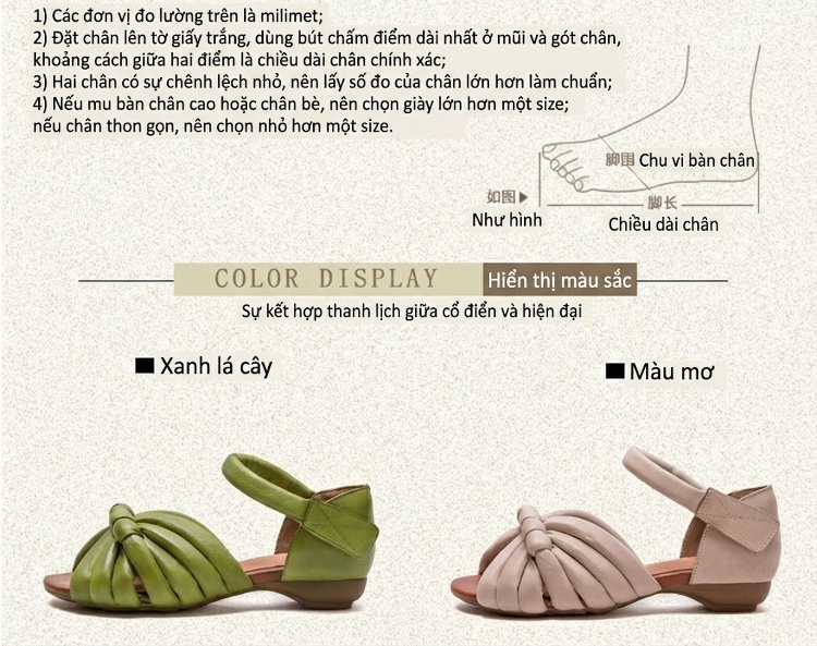 Dép Sandal Nữ Da Bò Mũi Hở Quai Dạng Nơ Đế Cao 3cm - 4cm Màu Kem, Xanh Lá chi tiết 3