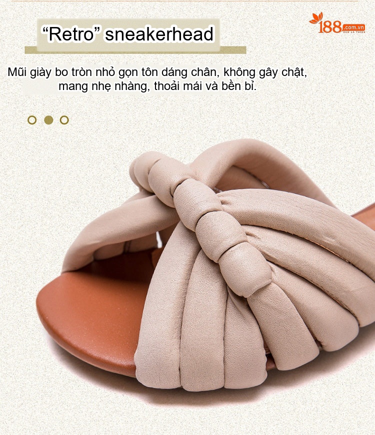 Dép Sandal Nữ Da Bò Mũi Hở Quai Dạng Nơ Đế Cao 3cm - 4cm Màu Kem, Xanh Lá chi tiết 5