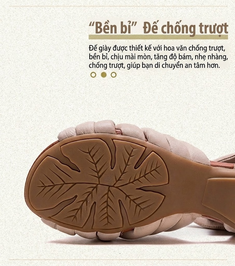 Dép Sandal Nữ Da Bò Mũi Hở Quai Dạng Nơ Đế Cao 3cm - 4cm Màu Kem, Xanh Lá chi tiết 6
