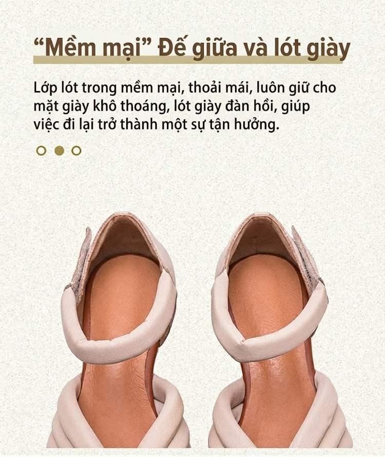 Dép Sandal Nữ Da Bò Mũi Hở Quai Dạng Nơ Đế Cao 3cm - 4cm Màu Kem, Xanh Lá chi tiết 7