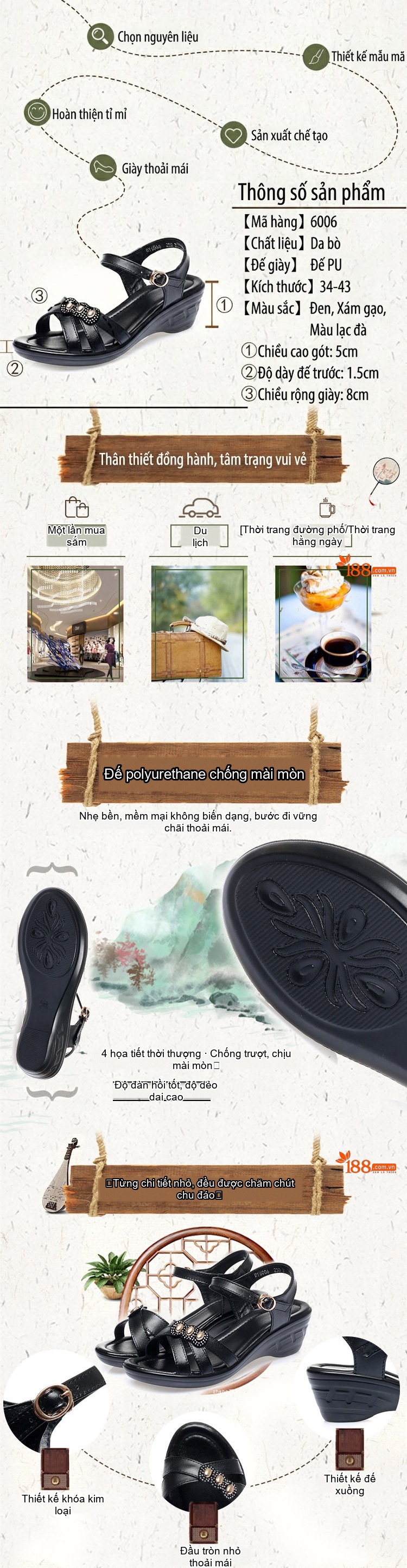 Dép Sandal Nữ Da Bóng Quai Chéo Đính Đá Đế Xuồng Đế Cao 5cm - 6cm Màu Đen, Nâu, Xám chi tiết 2