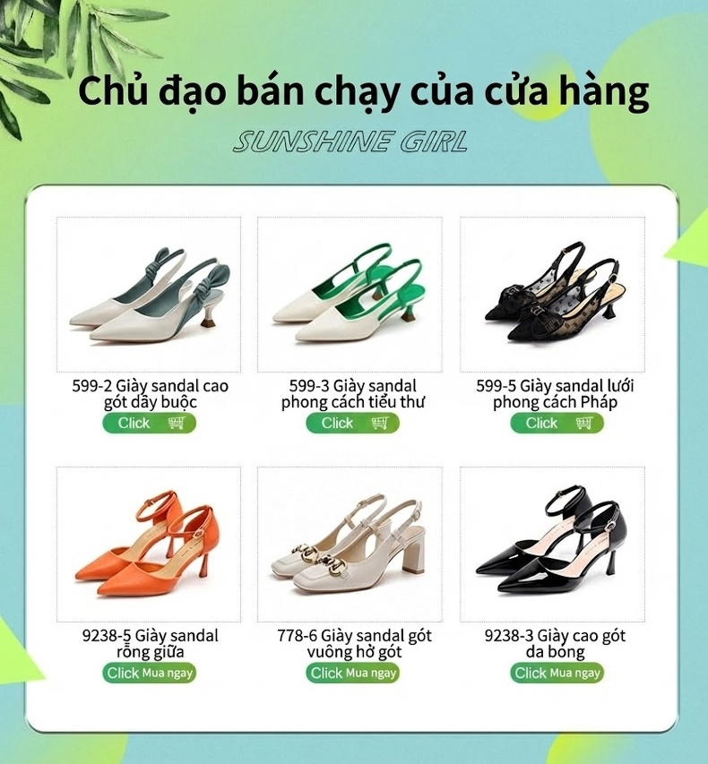 Giày Sandal Cao Gót Nữ Da Bóng Mũi Vuông Quai Hậu Gót Vuông Gót Cao 7cm - 8cm Màu Kem, Đen chi tiết 1