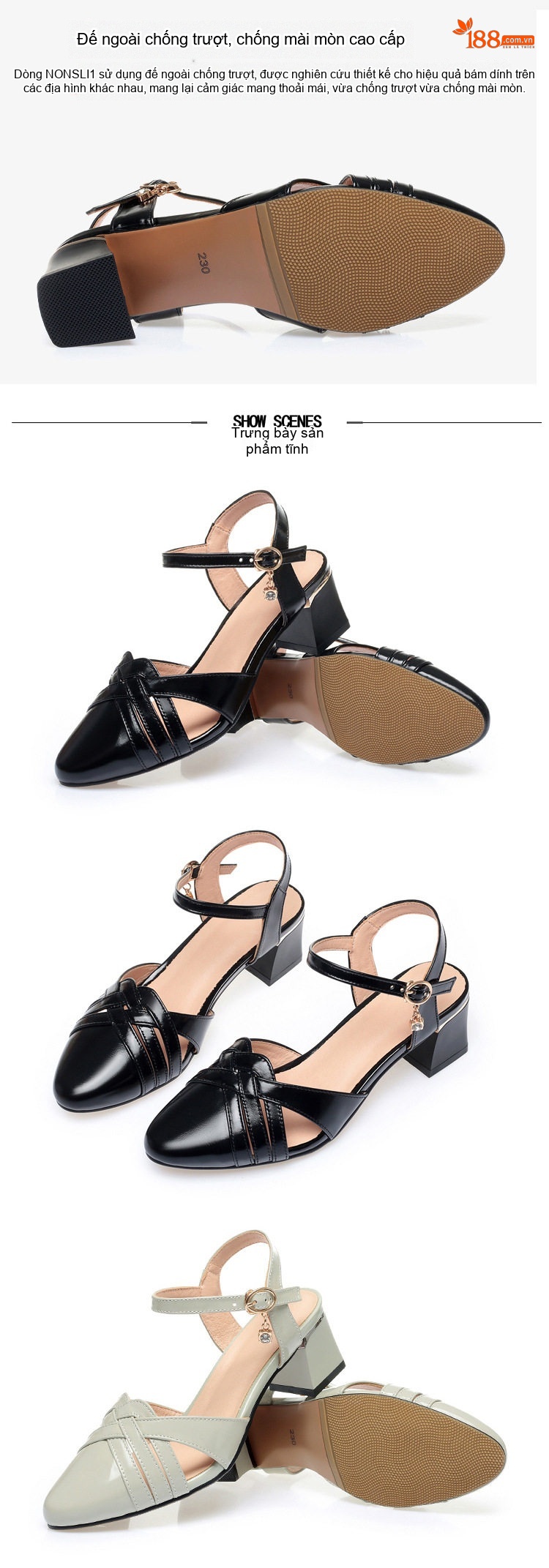 Dép Sandal Nữ Bít Mũi Da Bóng Quai Hậu Đế Cao 5cm - 6cm Màu Kem, Đen, Xám... chi tiết 6