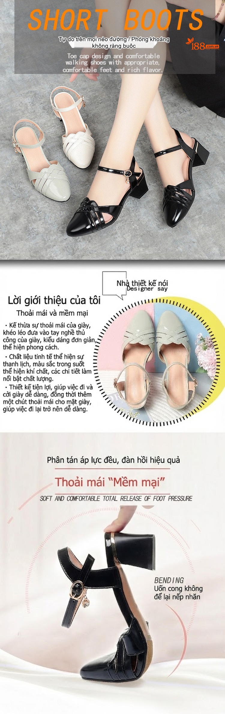 Dép Sandal Nữ Bít Mũi Da Bóng Quai Hậu Đế Cao 5cm - 6cm Màu Kem, Đen, Xám... chi tiết 1