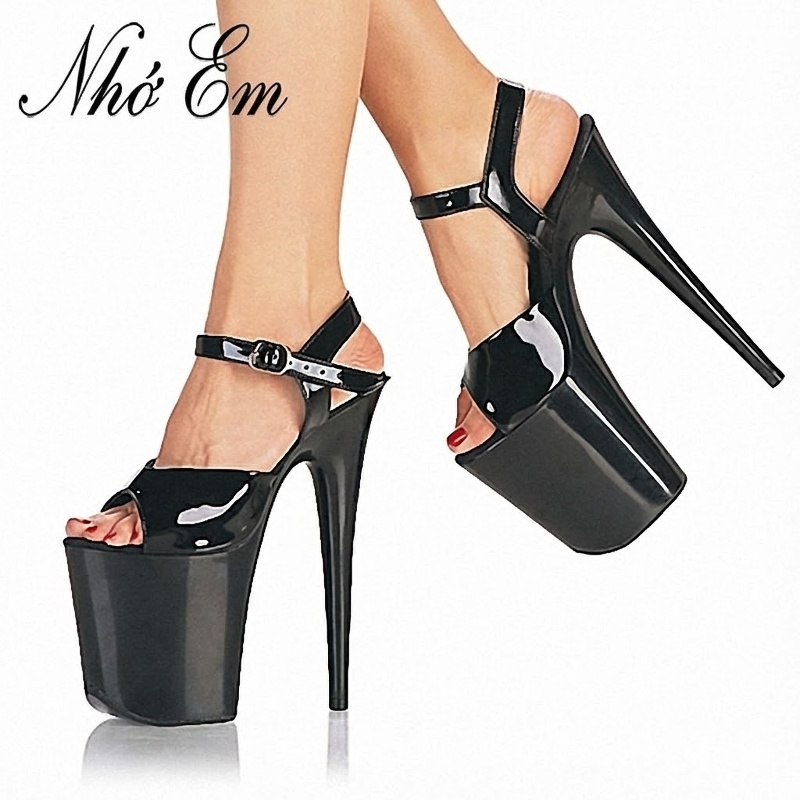 Giày Sandal Cao Gót Nữ Hở Ngón Quai Mảnh Đế Xuồng Da Bóng Gót Cao 10cm - 12cm Màu Đen, Đỏ, Trắng