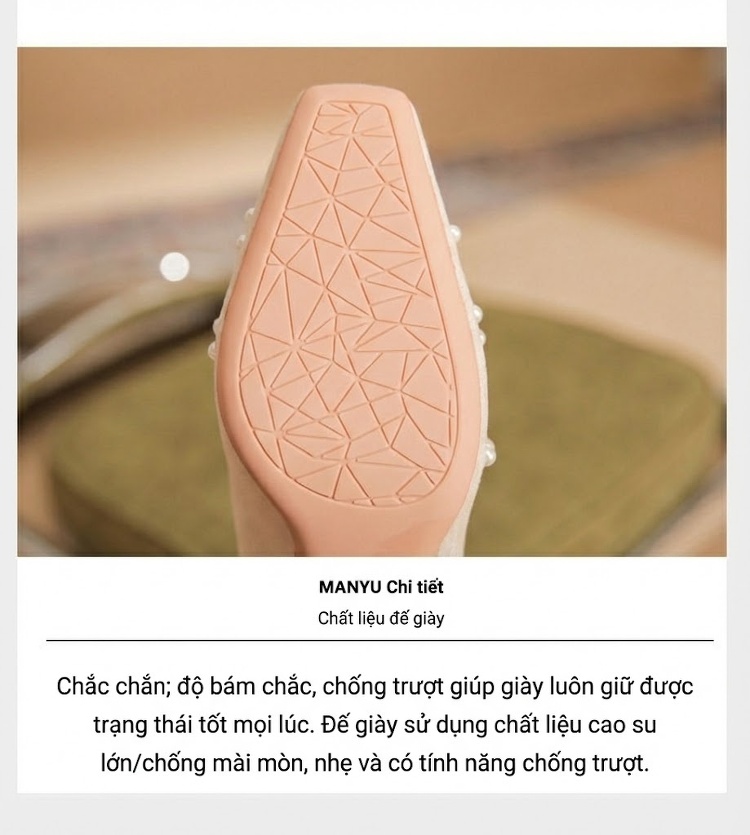 Giày Sandal Cao Gót Nữ Da Cừu Mũi Vuông Quai Hậu Đính Ngọc Trai Gót Cao 8cm Màu Be, Đen chi tiết 9
