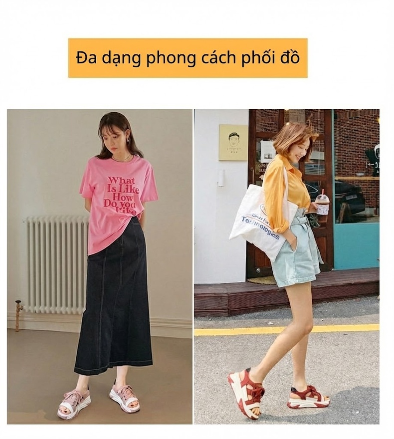 Dép Sandal Nữ Da Mờ Khoét Lỗ Đế Cao 6cm Màu Đỏ, Hồng, Trắng, Xanh... chi tiết 7