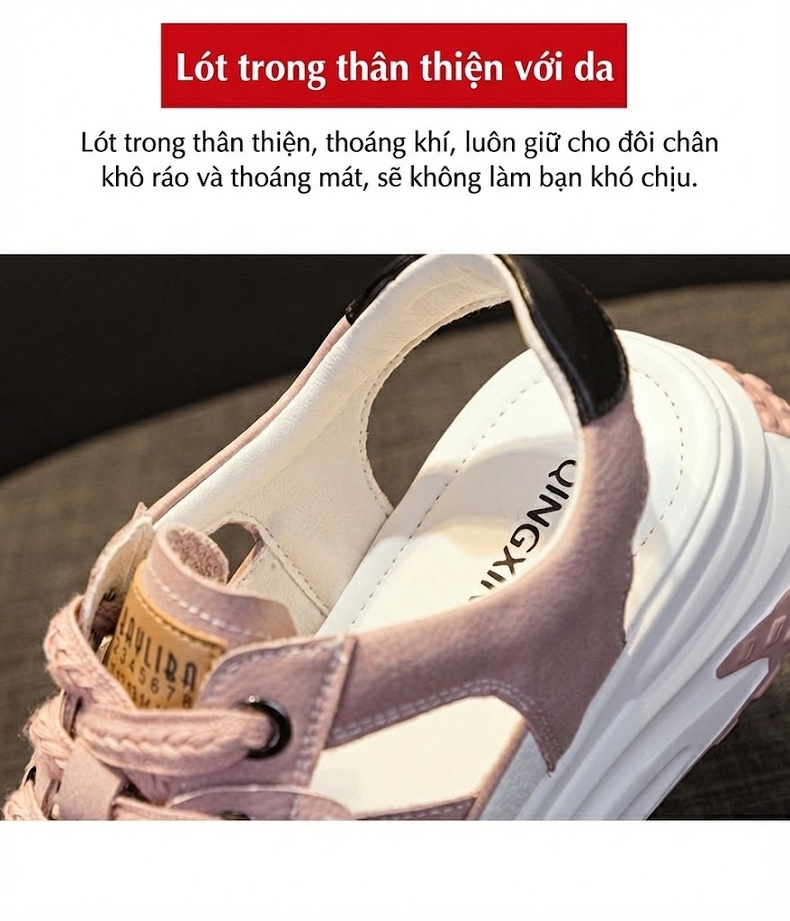 Dép Sandal Nữ Da Mờ Khoét Lỗ Đế Cao 6cm Màu Đỏ, Hồng, Trắng, Xanh... chi tiết 9