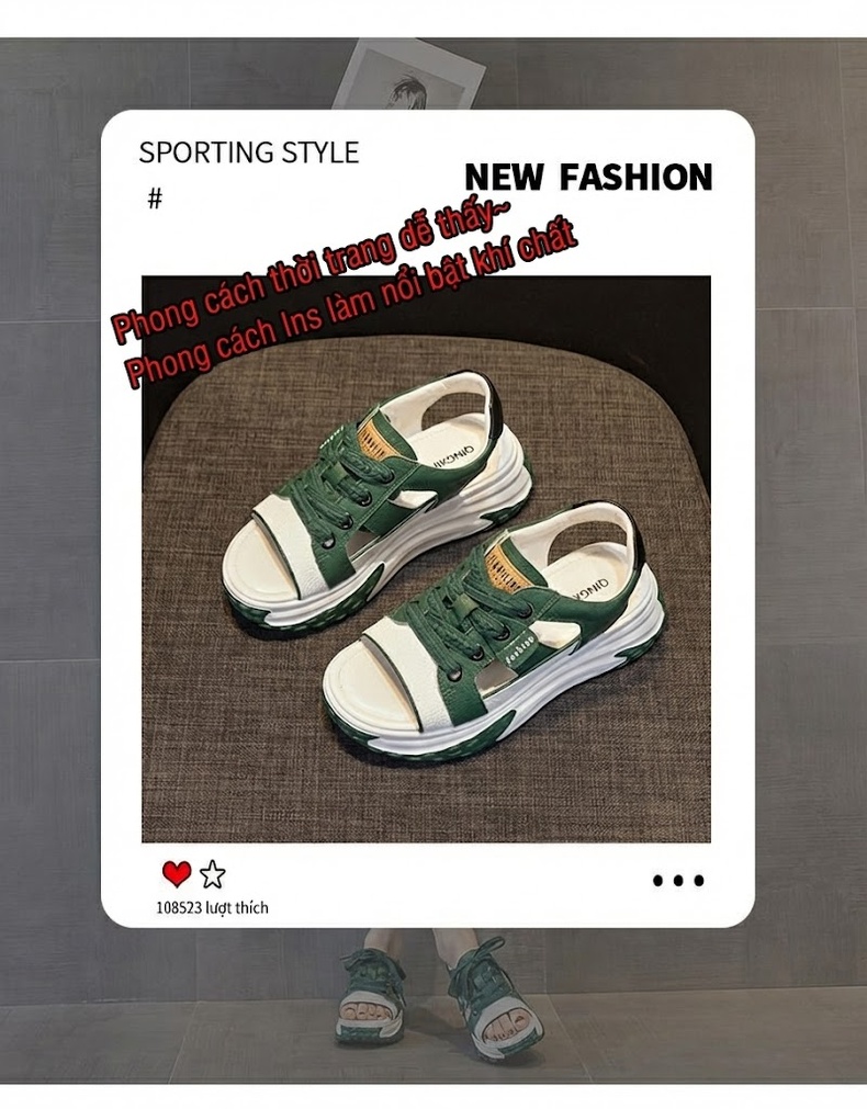 Dép Sandal Nữ Da Mờ Khoét Lỗ Đế Cao 6cm Màu Đỏ, Hồng, Trắng, Xanh... chi tiết 3