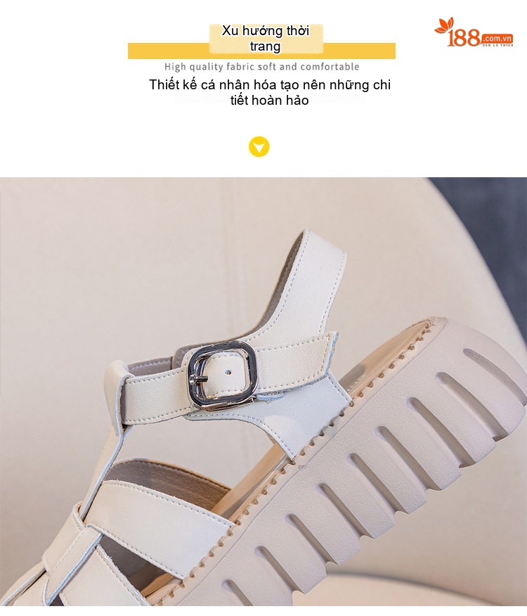 Dép Sandal Nữ Bít Mũi Da Mềm Đế Cao 4cm - 5cm Màu Be, Nâu chi tiết 11