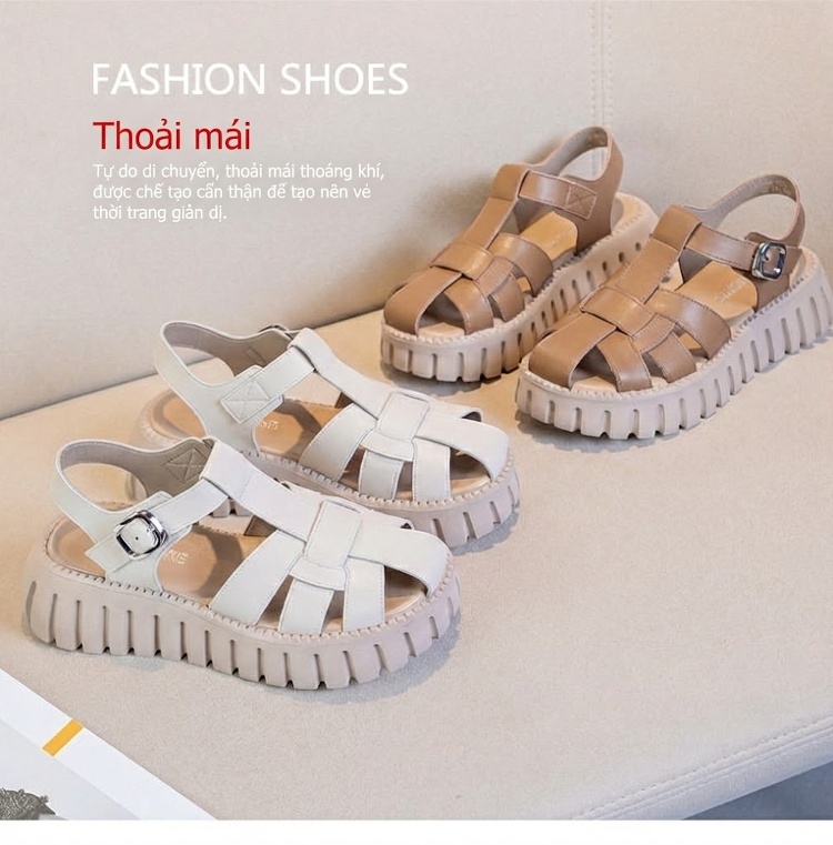Dép Sandal Nữ Bít Mũi Da Mềm Đế Cao 4cm - 5cm Màu Be, Nâu chi tiết 13