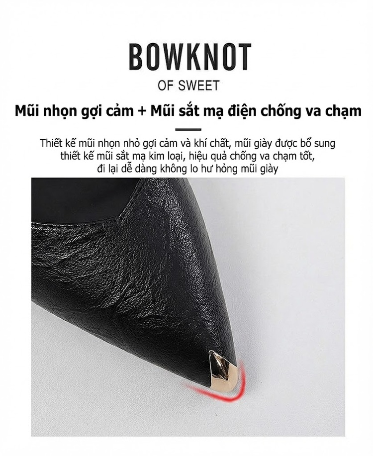 Giày Sandal Cao Gót Nữ Mũi Nhọn Hở Gót Da Mềm Gót Cao 8cm Màu Đen, Kem chi tiết 8