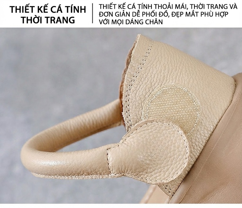 Dép Sandal Nữ Da Bò Quai Hậu Đế Bằng Đế Cao 4cm - 5cm Màu Be, Nâu chi tiết 5