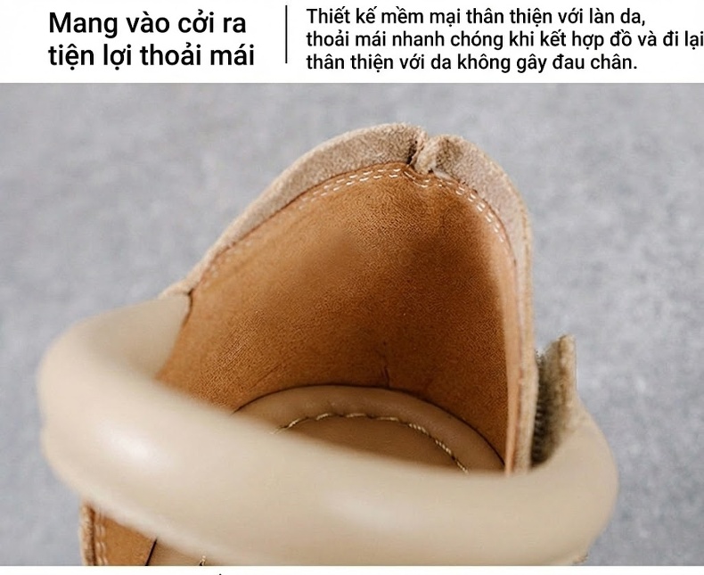 Dép Sandal Nữ Da Bò Quai Hậu Đế Bằng Đế Cao 4cm - 5cm Màu Be, Nâu chi tiết 6