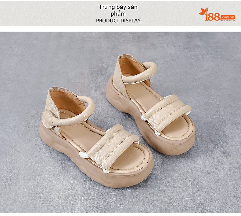 Dép Sandal Nữ Da Bò Quai Hậu Đế Bằng Đế Cao 4cm - 5cm Màu Be, Nâu chi tiết 10