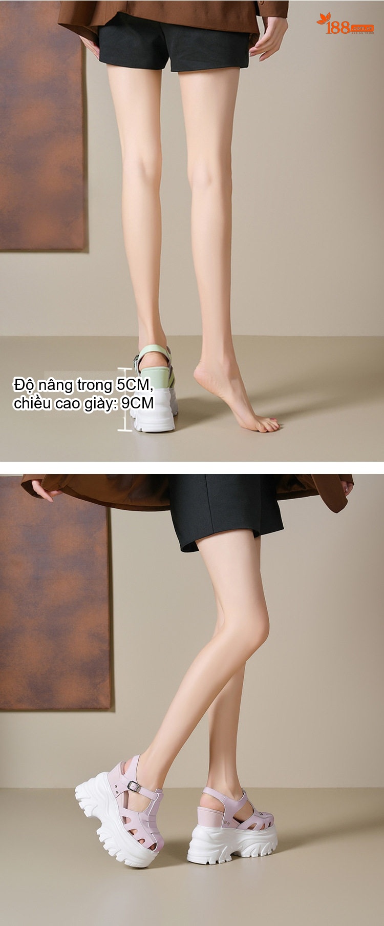 Dép Sandal Nữ Da Thật Đế Xuồng Platform Khoét Lỗ Đế Cao 14cm Màu Đen, Trắng, Xanh, Tím... chi tiết 4