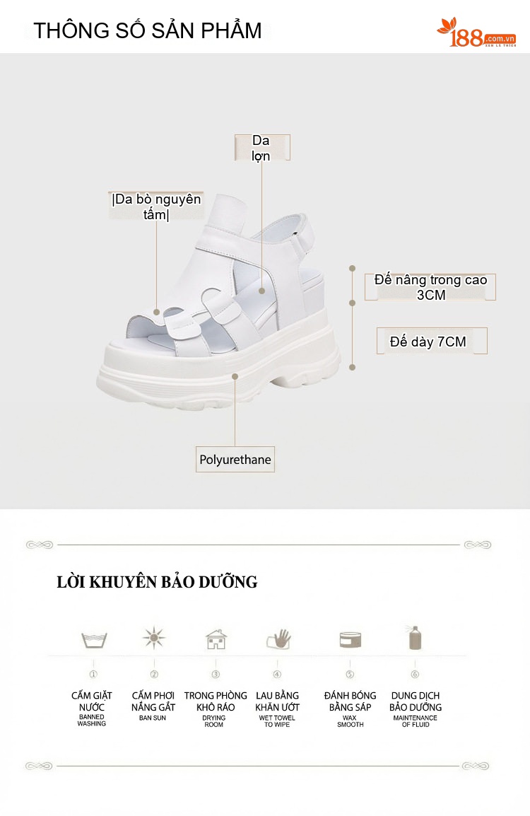 Giày Sandal Cao Gót Nữ Da Thật Quai Hậu Đế Xuồng Gót Cao 10cm Màu Đen, Trắng chi tiết 4