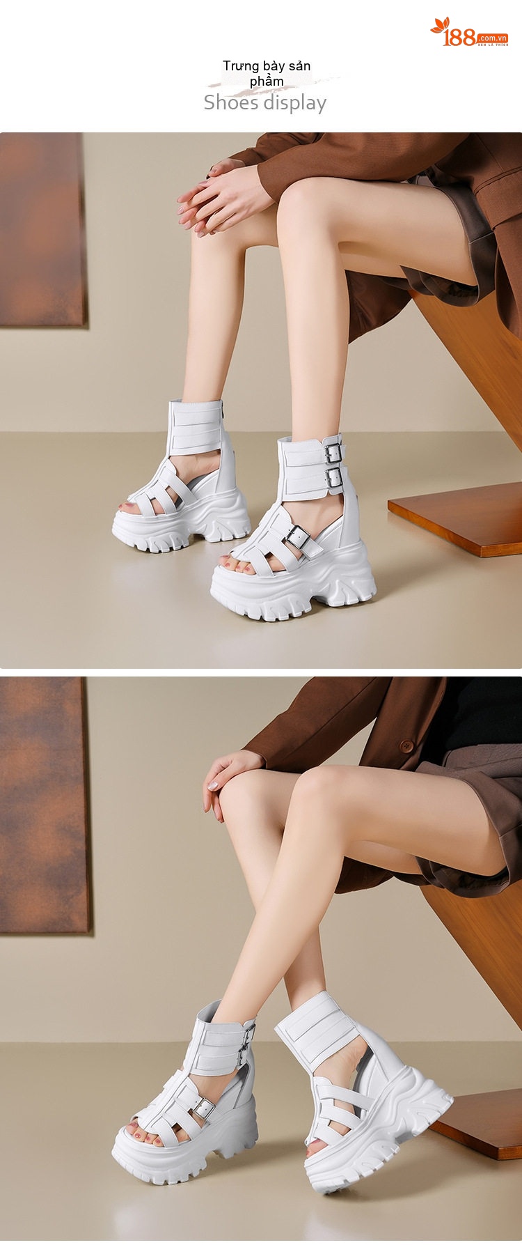 Dép Sandal Nữ Đế Xuồng Da Thật Đế Cao 5cm - 6cm Màu Trắng, Đen chi tiết 1