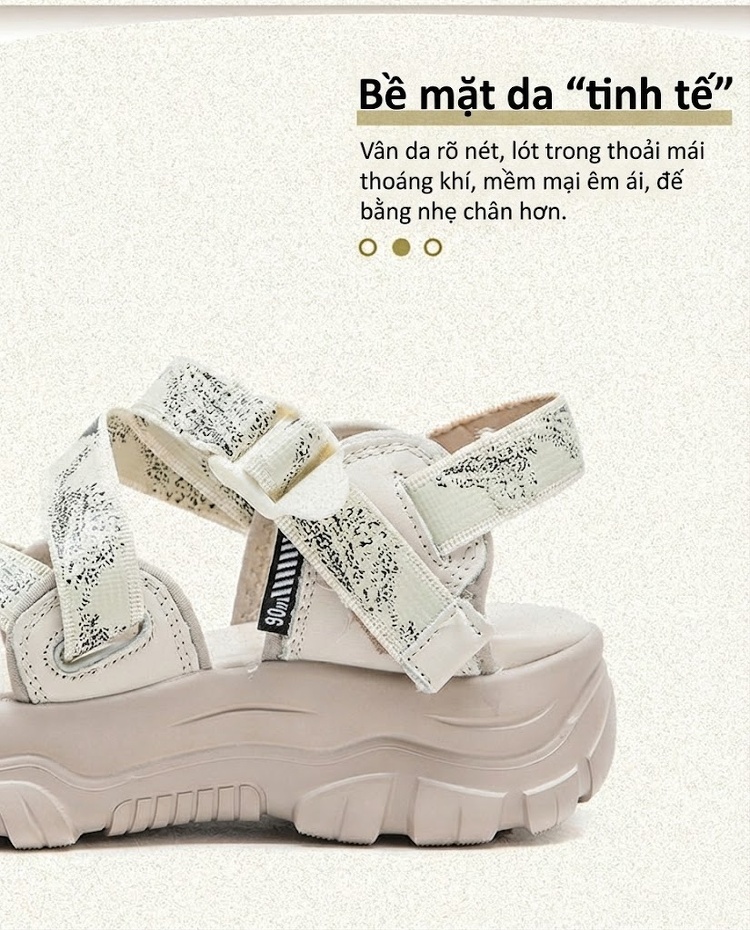 Dép Sandal Nữ Bít Mũi Quai Hậu Đế Cao 4cm - 5cm Màu Đen, Kem chi tiết 3