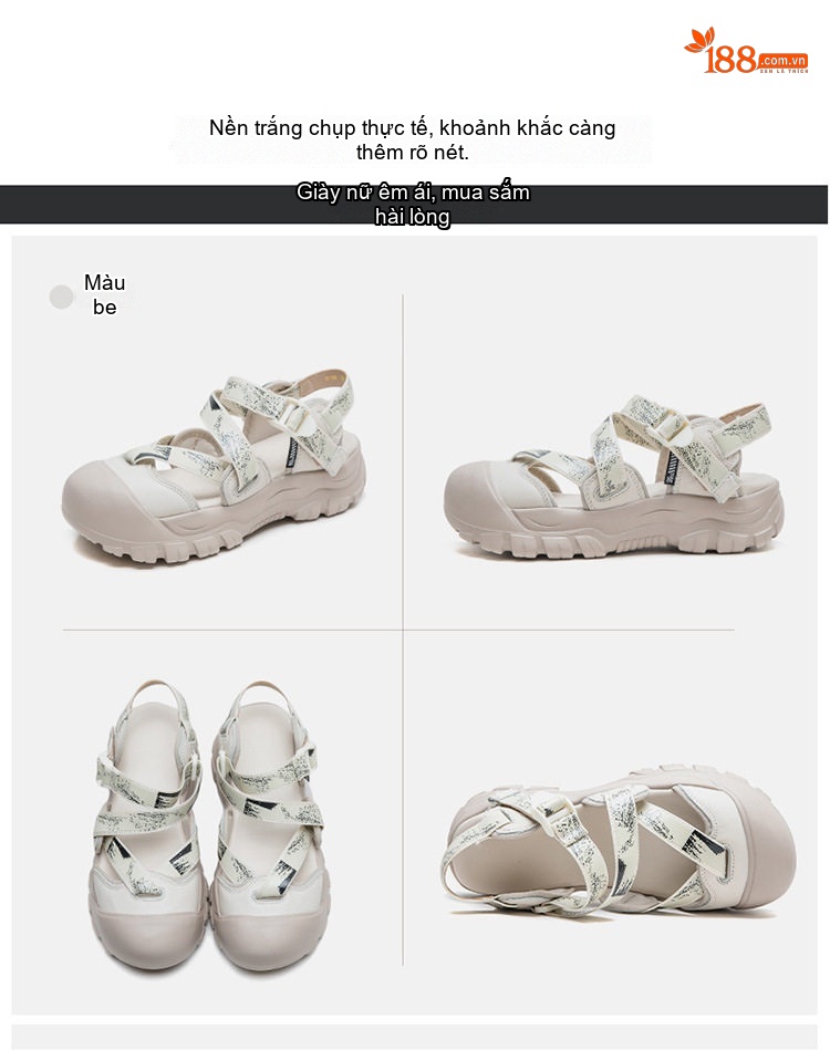 Dép Sandal Nữ Bít Mũi Quai Hậu Đế Cao 4cm - 5cm Màu Đen, Kem chi tiết 16