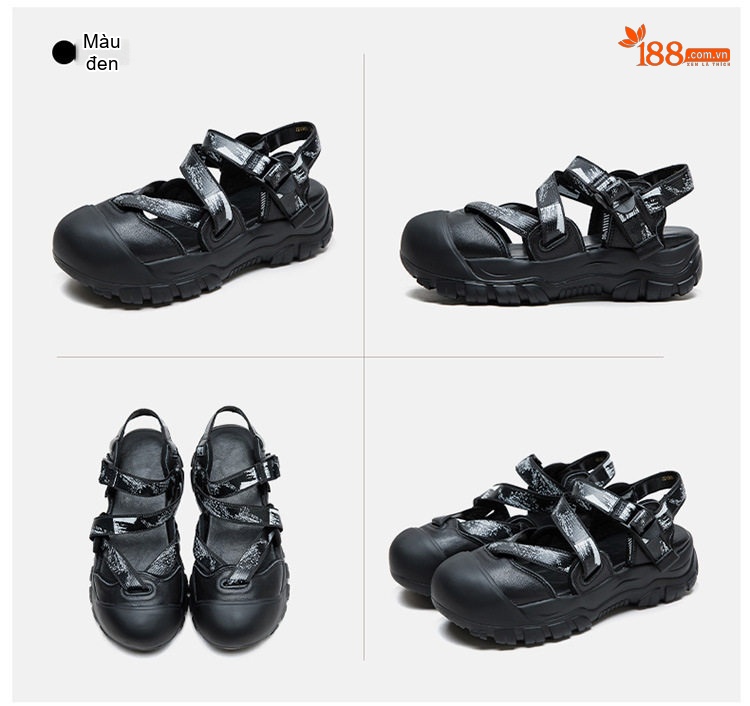 Dép Sandal Nữ Bít Mũi Quai Hậu Đế Cao 4cm - 5cm Màu Đen, Kem chi tiết 17