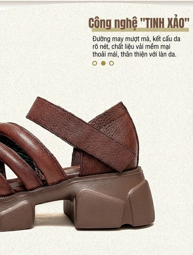 Dép Sandal Nữ Quai Bản To Đế Dày Phong Cách Retro Đế Cao 5cm - 6cm Màu Đen, Nâu chi tiết 3