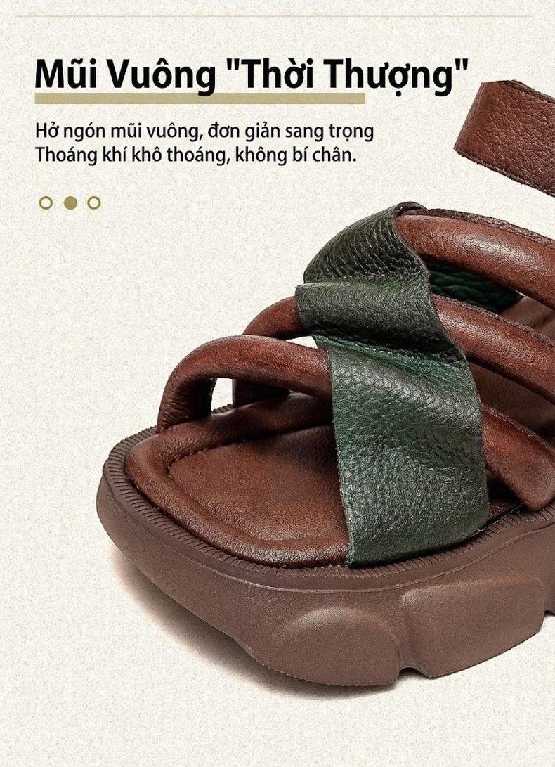 Dép Sandal Nữ Quai Bản To Đế Dày Phong Cách Retro Đế Cao 5cm - 6cm Màu Đen, Nâu chi tiết 4
