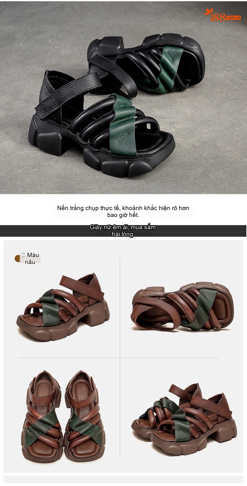 Dép Sandal Nữ Quai Bản To Đế Dày Phong Cách Retro Đế Cao 5cm - 6cm Màu Đen, Nâu chi tiết 14