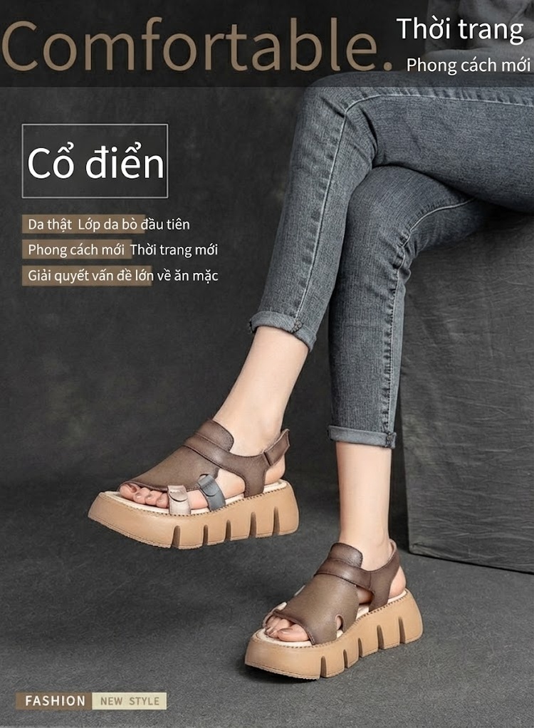 Dép Sandal Nữ Da Mờ Quai Hậu Đế Cao 4cm - 5cm Màu Nâu, Đen, Be chi tiết 1