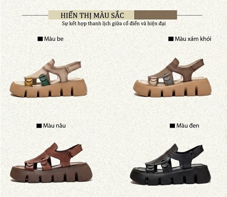 Dép Sandal Nữ Da Mờ Quai Hậu Đế Cao 4cm - 5cm Màu Nâu, Đen, Be chi tiết 2