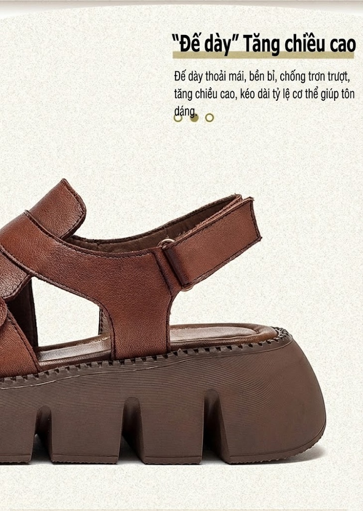 Dép Sandal Nữ Da Mờ Quai Hậu Đế Cao 4cm - 5cm Màu Nâu, Đen, Be chi tiết 3