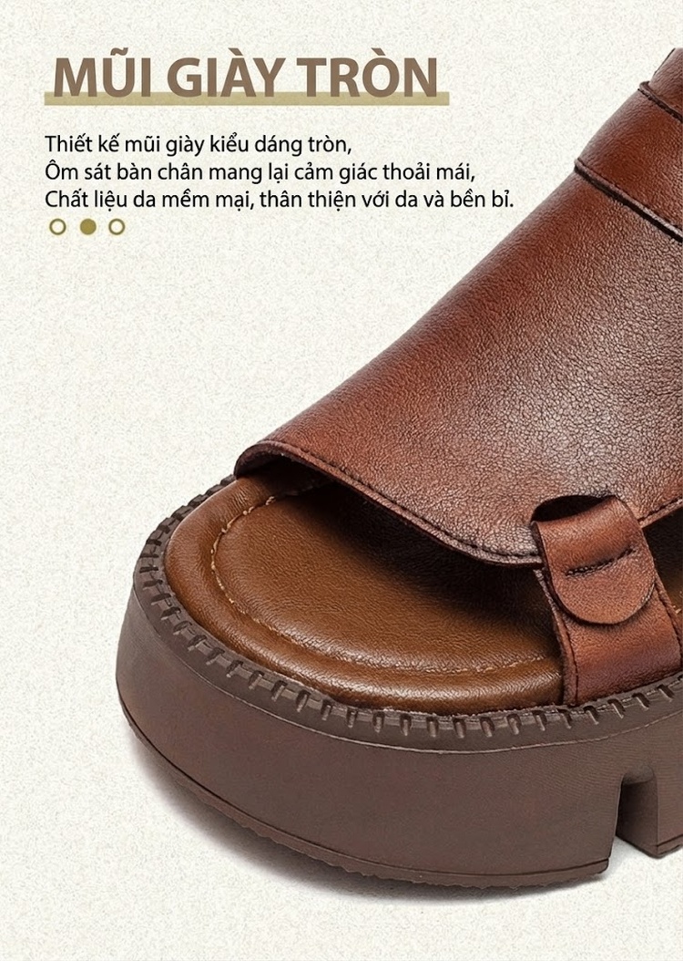 Dép Sandal Nữ Da Mờ Quai Hậu Đế Cao 4cm - 5cm Màu Nâu, Đen, Be chi tiết 4