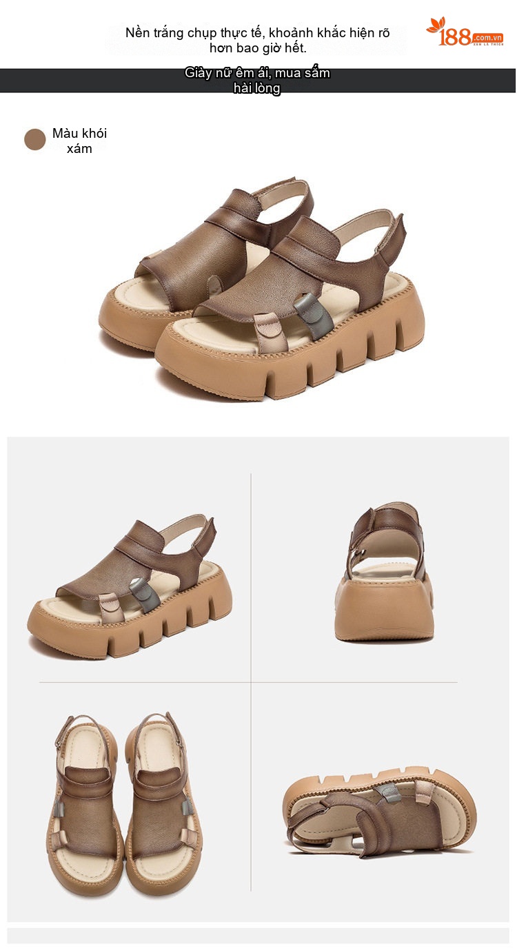 Dép Sandal Nữ Da Mờ Quai Hậu Đế Cao 4cm - 5cm Màu Nâu, Đen, Be chi tiết 15