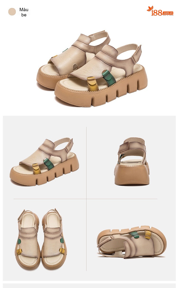 Dép Sandal Nữ Da Mờ Quai Hậu Đế Cao 4cm - 5cm Màu Nâu, Đen, Be chi tiết 16