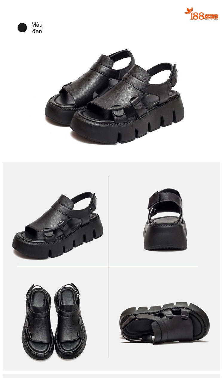 Dép Sandal Nữ Da Mờ Quai Hậu Đế Cao 4cm - 5cm Màu Nâu, Đen, Be chi tiết 17
