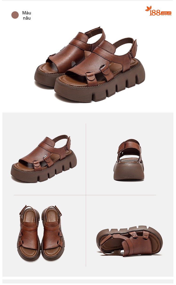 Dép Sandal Nữ Da Mờ Quai Hậu Đế Cao 4cm - 5cm Màu Nâu, Đen, Be chi tiết 18