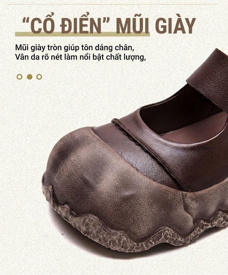 Dép Sandal Nữ Quai Dán Đế Bệt Phong Cách Retro Đế Cao 4cm - 5cm Màu Đen, Nâu chi tiết 4